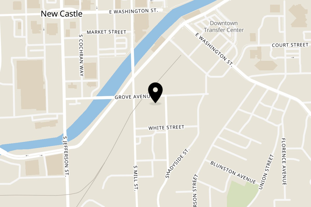 Map showing the location of Pita + Elham's Express on 212 Grove St in New Castle